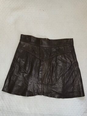 Leather brown raw cut mini skirt XS